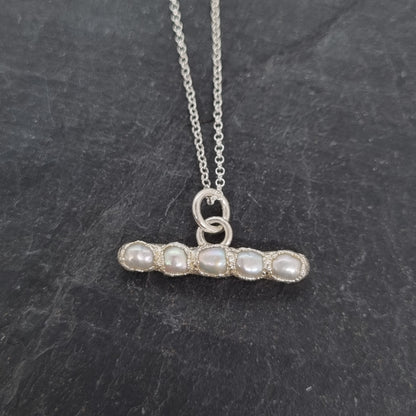 natural freshwater pearl t bar necklace sterling silver handmade by Jo Cooper Jewellery