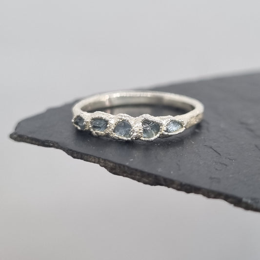 multi raw aquamarine silver ring handmade by Jo Cooper Jewellery