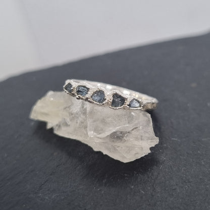 five rough natural aquamarines set in textured electroformed silver ring handmade by Jo Cooper Jewellery