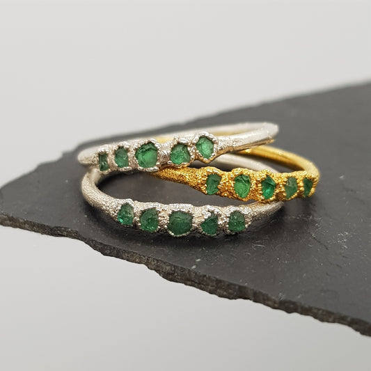 raw multi emerald silver and gold rings