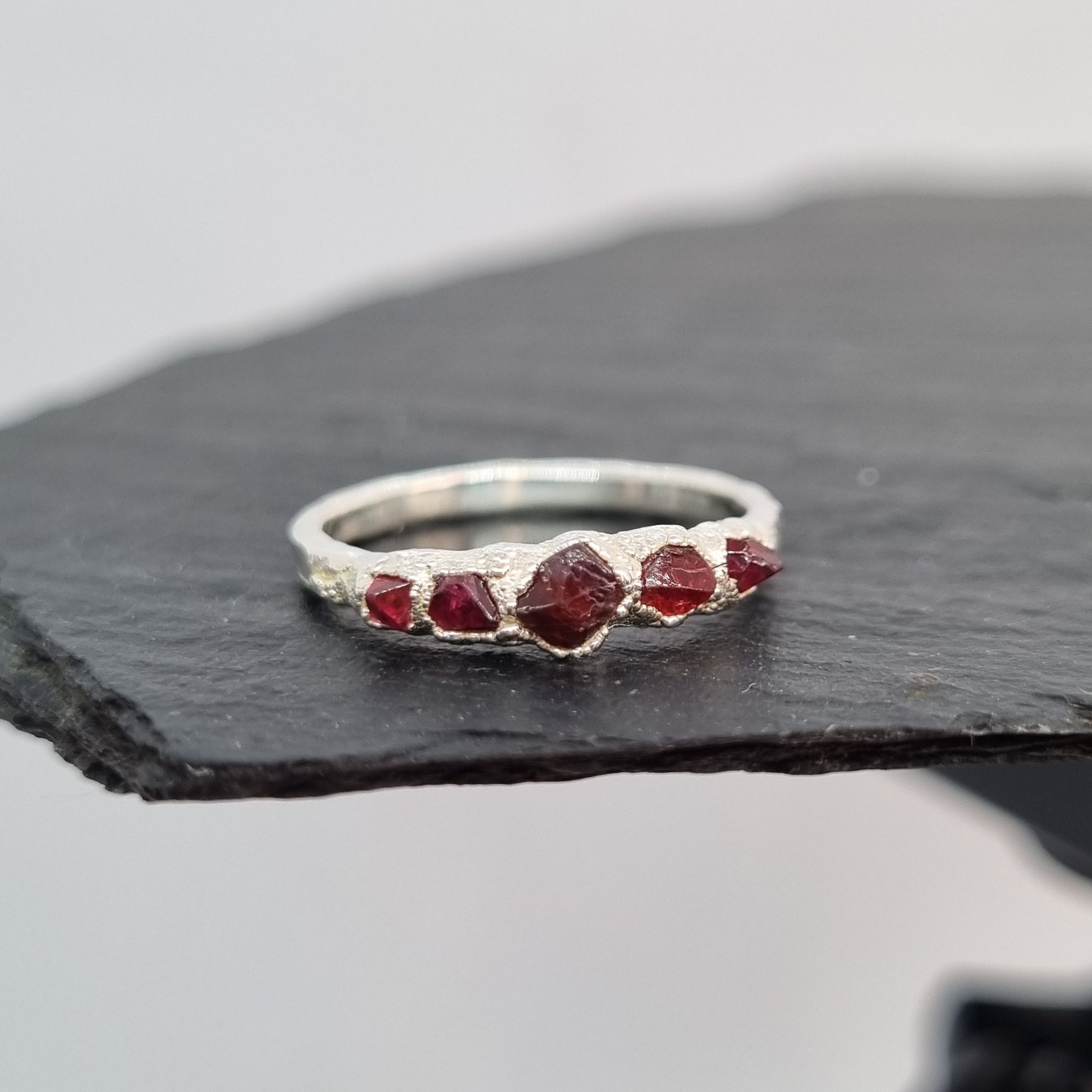 red raw spinel ring in sterling silver