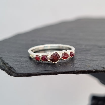 red raw spinel ring in sterling silver