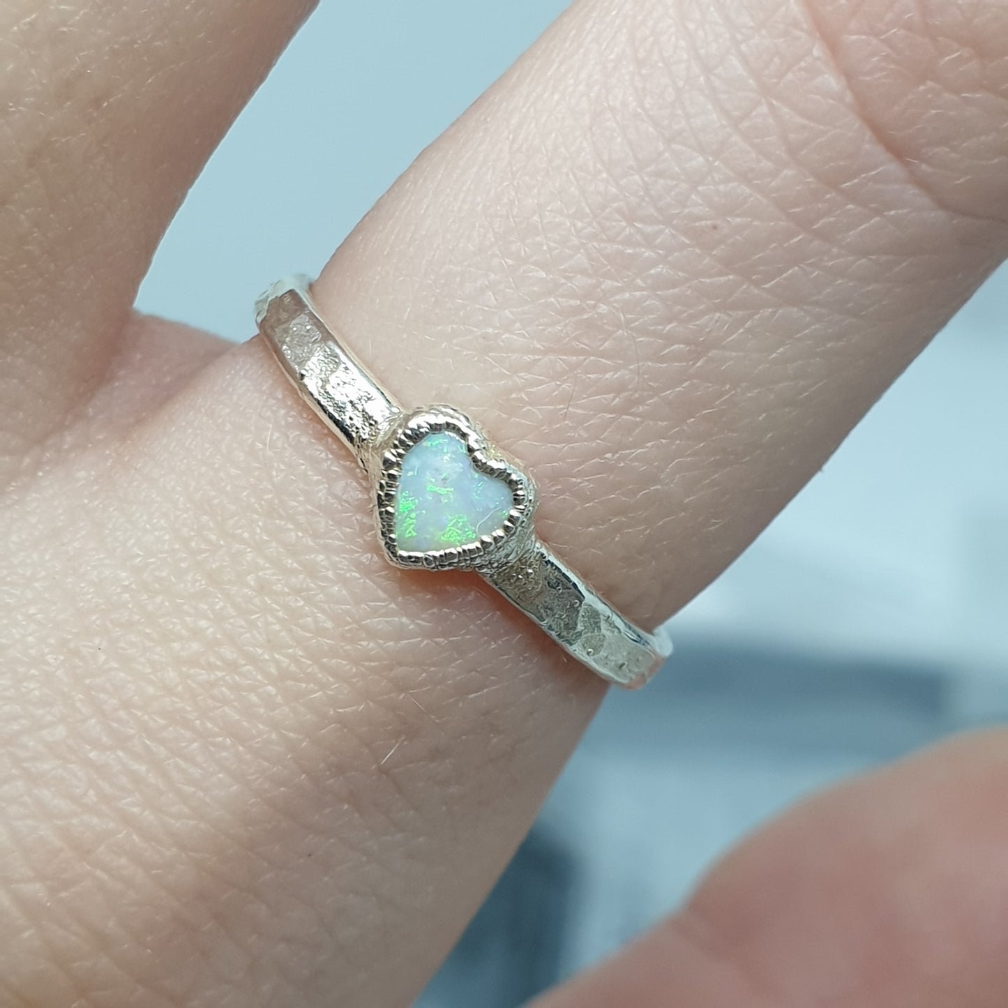 sterling silver opal heart cabochon ring