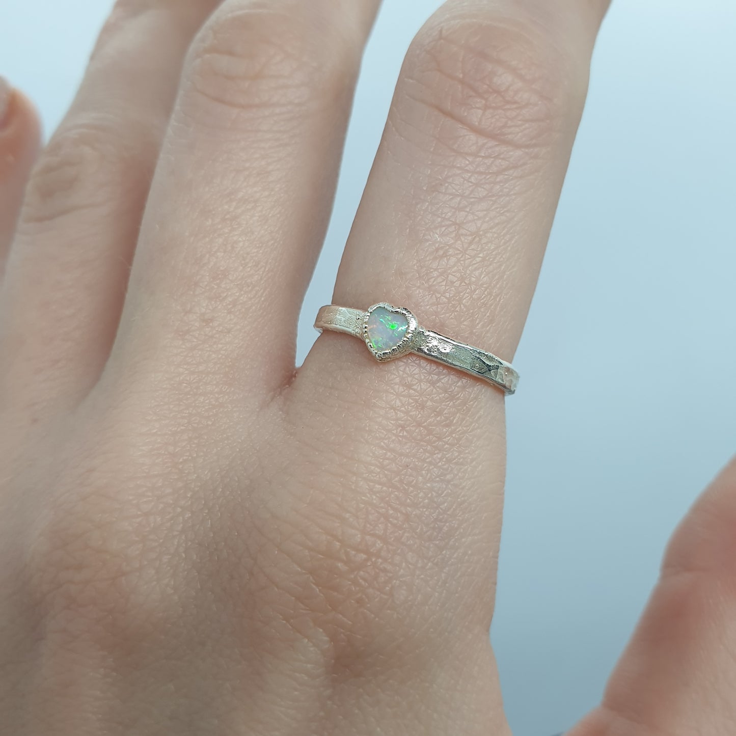 sterling silver opal heart ring