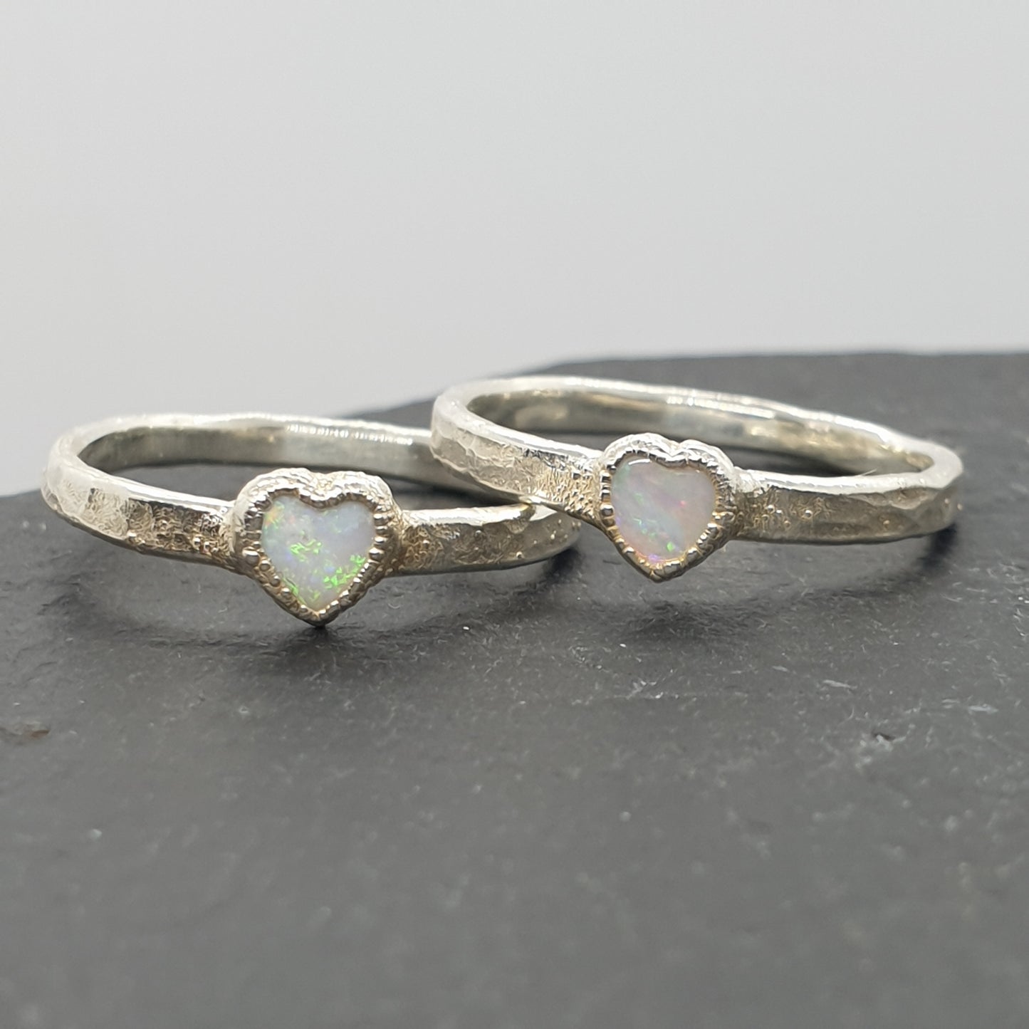 opal heart sterling silver rustic rings