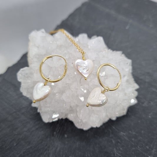 Pearl Heart Set Gold Plated Silver