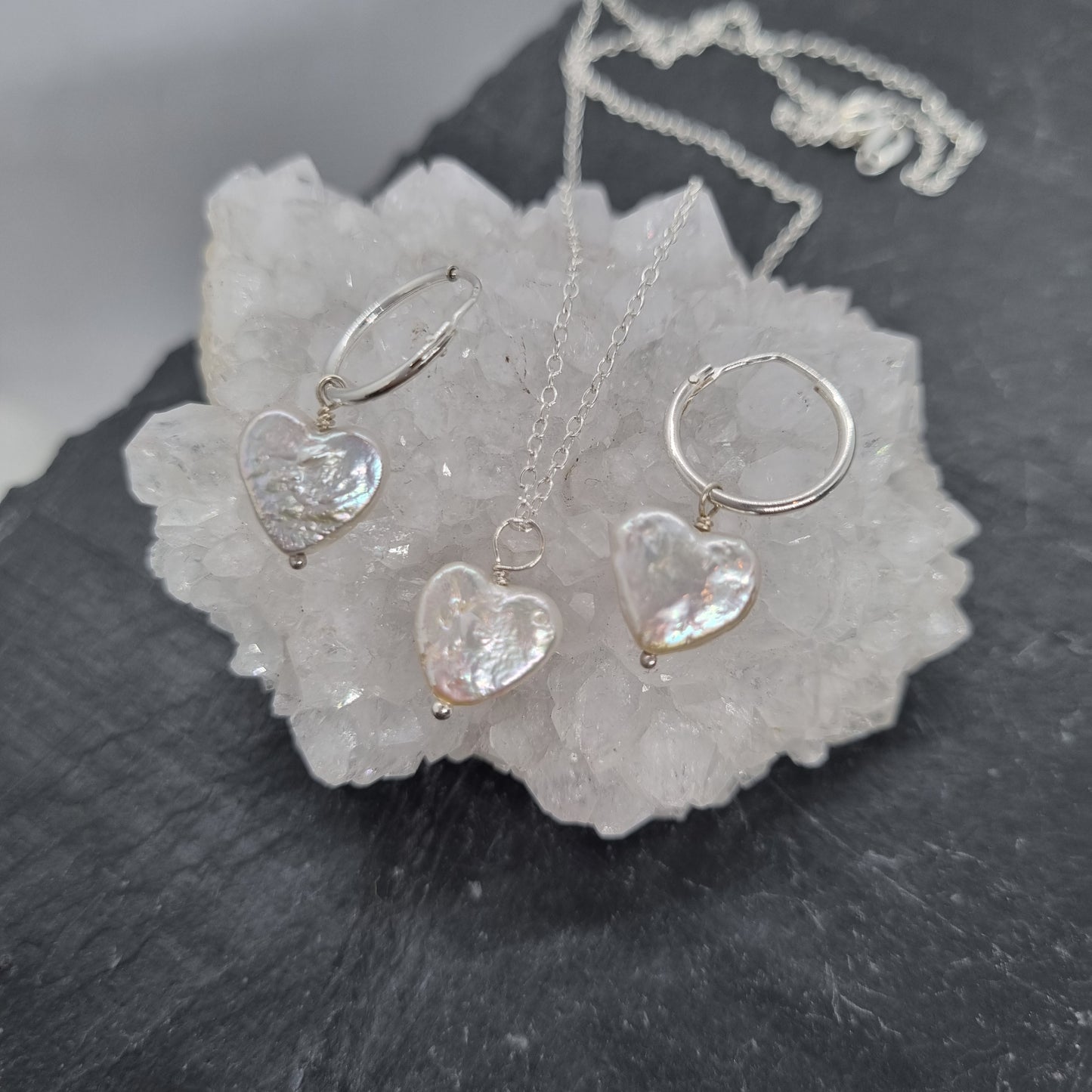 Pearl Heart Set Silver