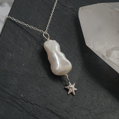 Biwa pearl with star sterling silver necklace