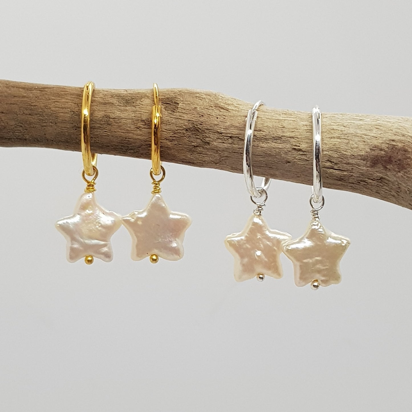 Freshwater Pearl Star Sterling Silver Creole Hoop Earrings