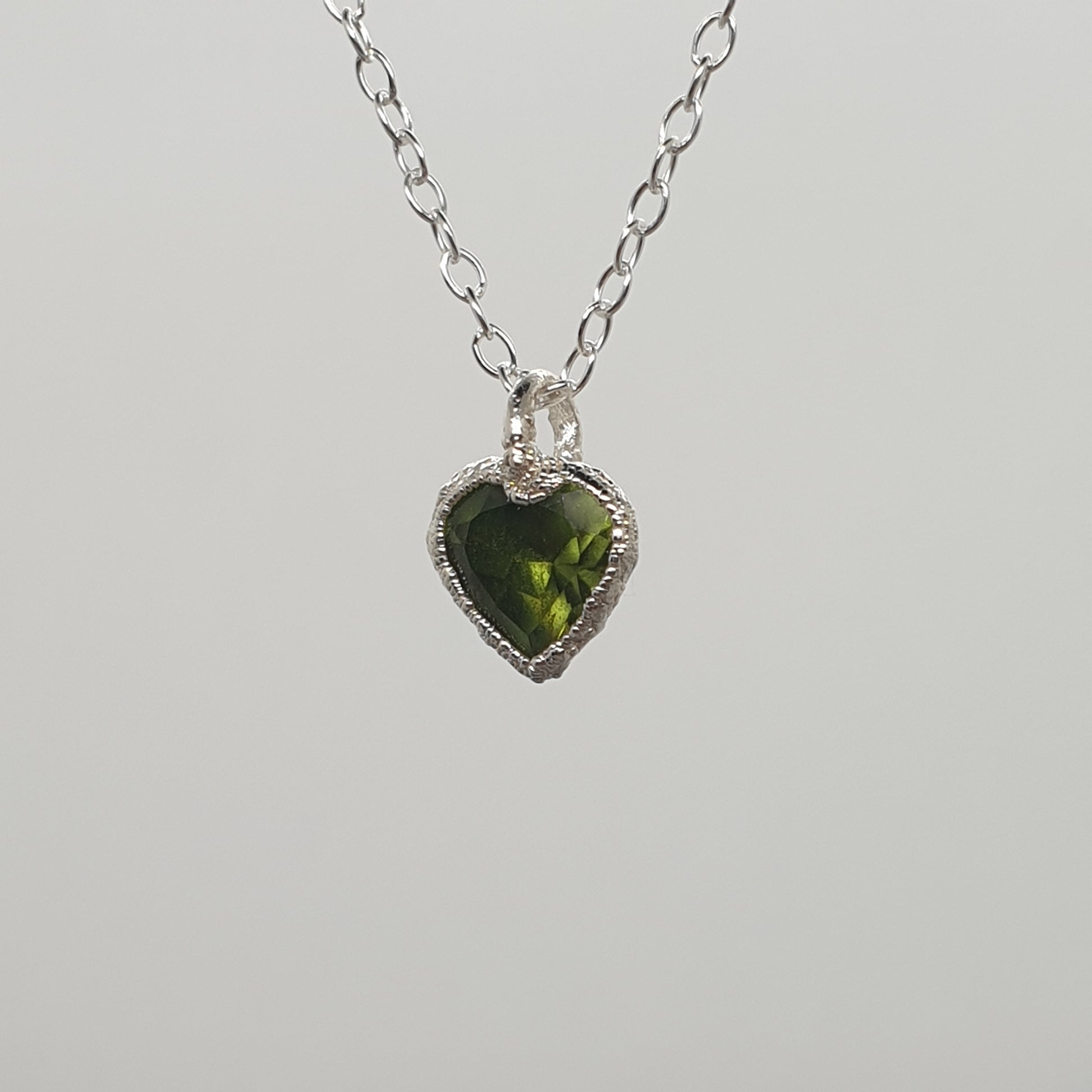 rustic peridot heart sterling silver necklace handmade