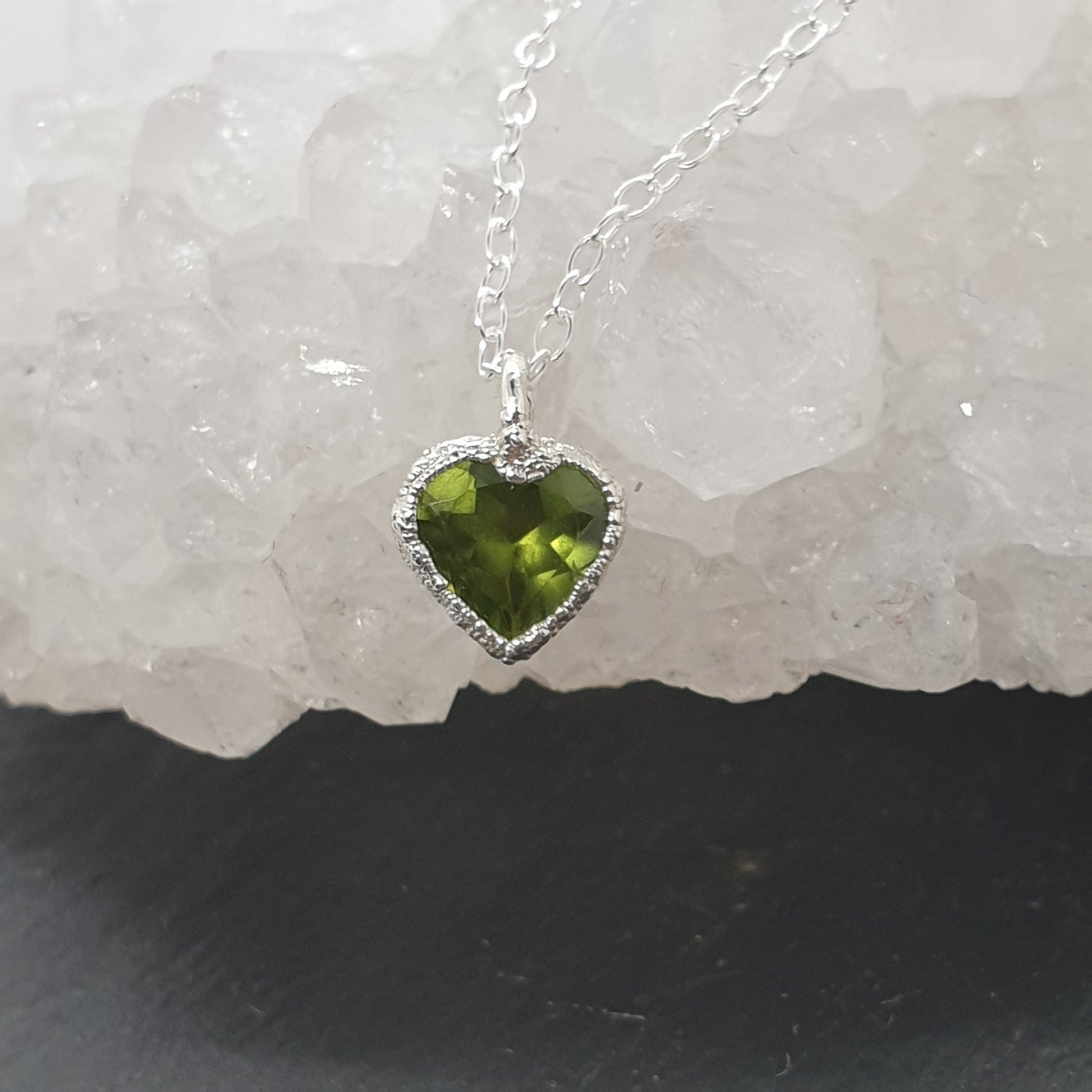 peridot heart sterling silver necklace August birthstone gift