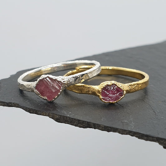 pink tourmaline silver and gold rings
