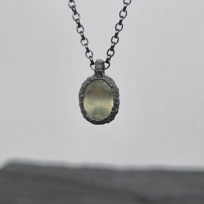 prehnite pebble necklace oxidised sterling silver handmade by Jo Cooper Jewellery