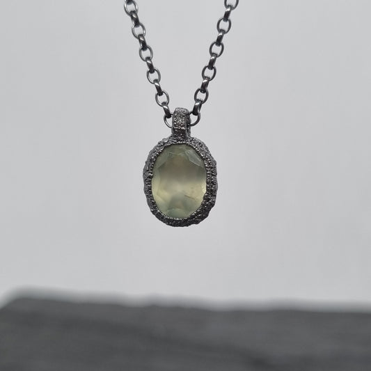 prehnite pebble necklace oxidised sterling silver handmade by Jo Cooper Jewellery