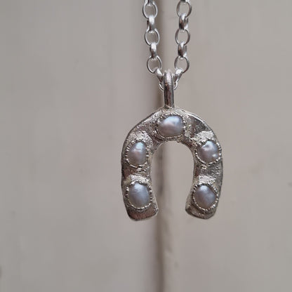 Multi Freshwater Pearl Lucky Horseshoe Necklace