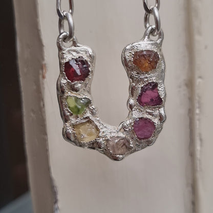 Chunky Multi-stone Lucky Horseshoe Necklace
