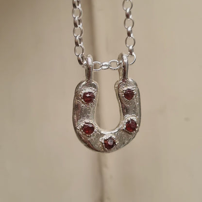 Multi-stone Spessartite Garnet Lucky Horseshoe Necklace