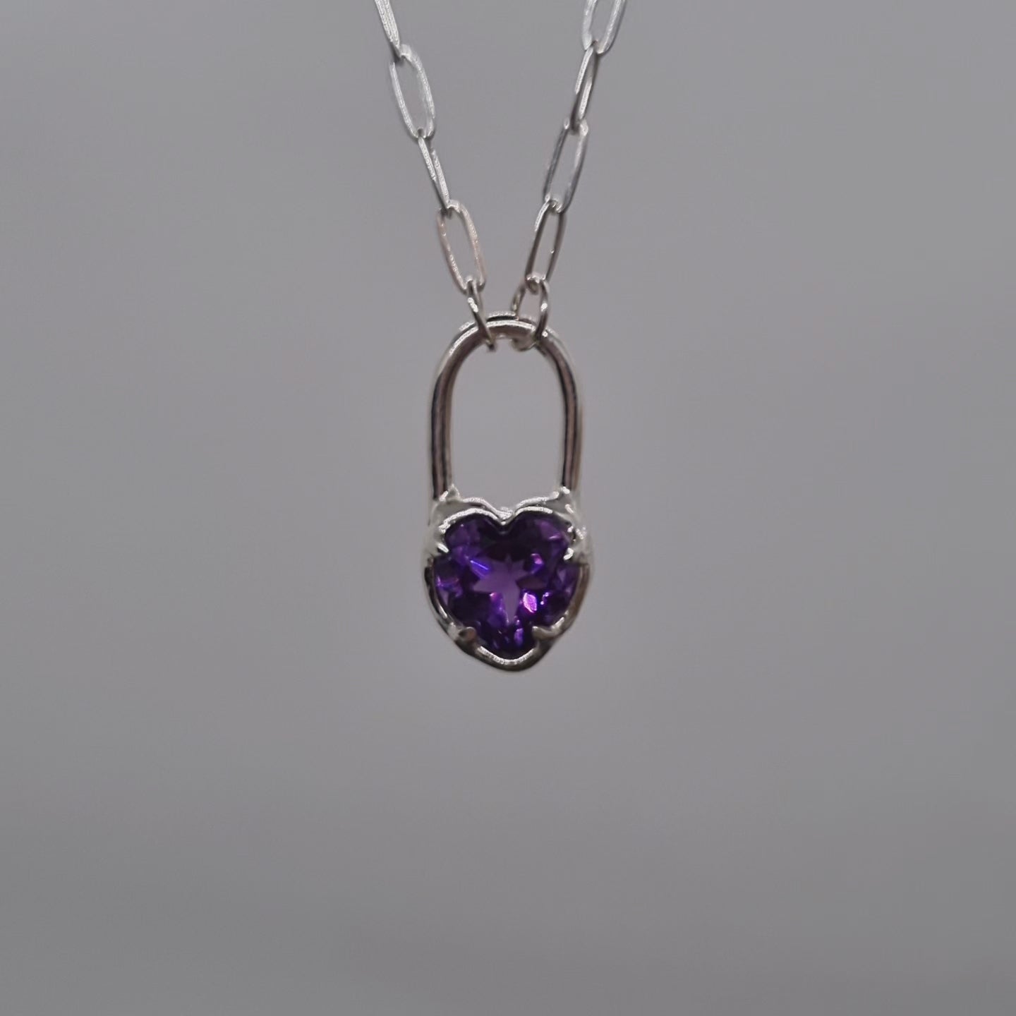 amethyst heart lock necklace sterling silver handmade by Jo Cooper Jewellery