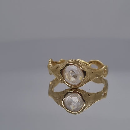 Rose Cut Moonstone Molten Gold Plated Silver Ring