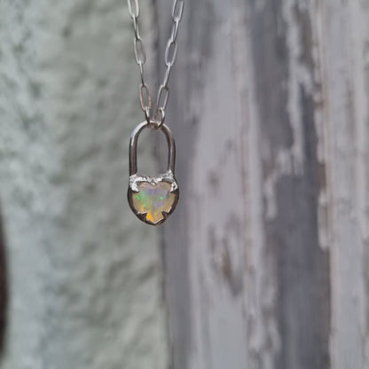 Opal Molten Heart Lock Necklace