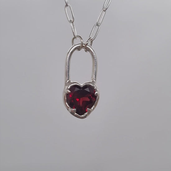 garnet heart lock necklace sterling silver by Jo Cooper Jewellery