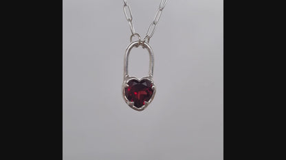 garnet heart lock necklace sterling silver by Jo Cooper Jewellery