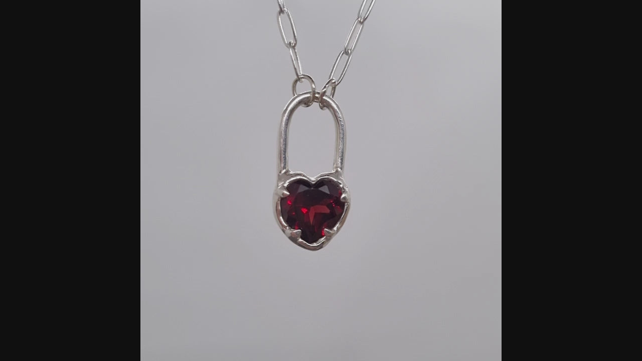 garnet heart lock necklace sterling silver by Jo Cooper Jewellery