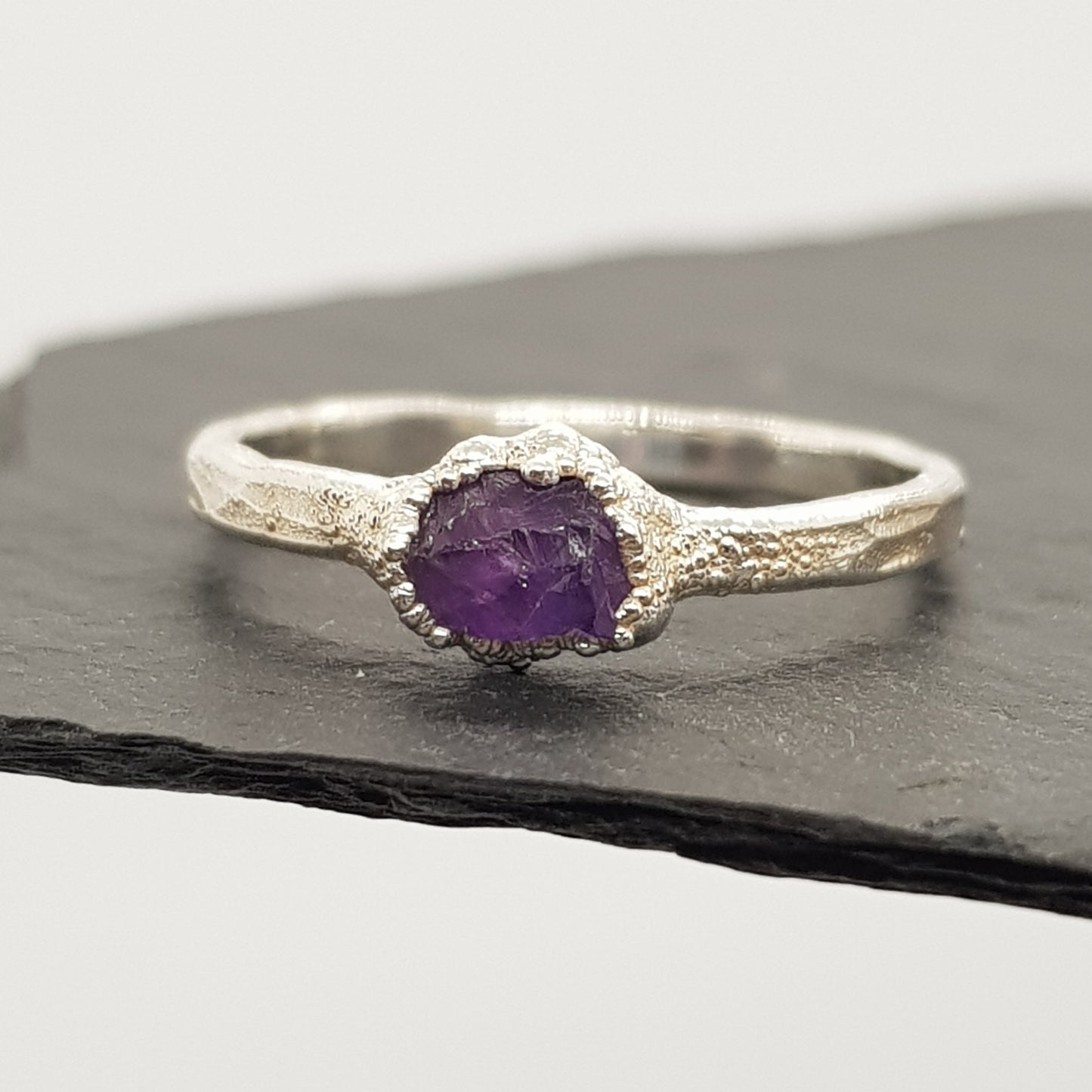 raw amethyst  silver ring