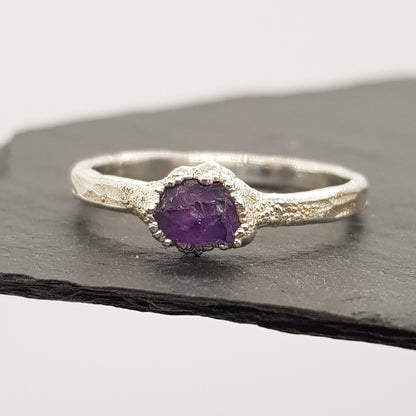 raw amethyst  silver ring