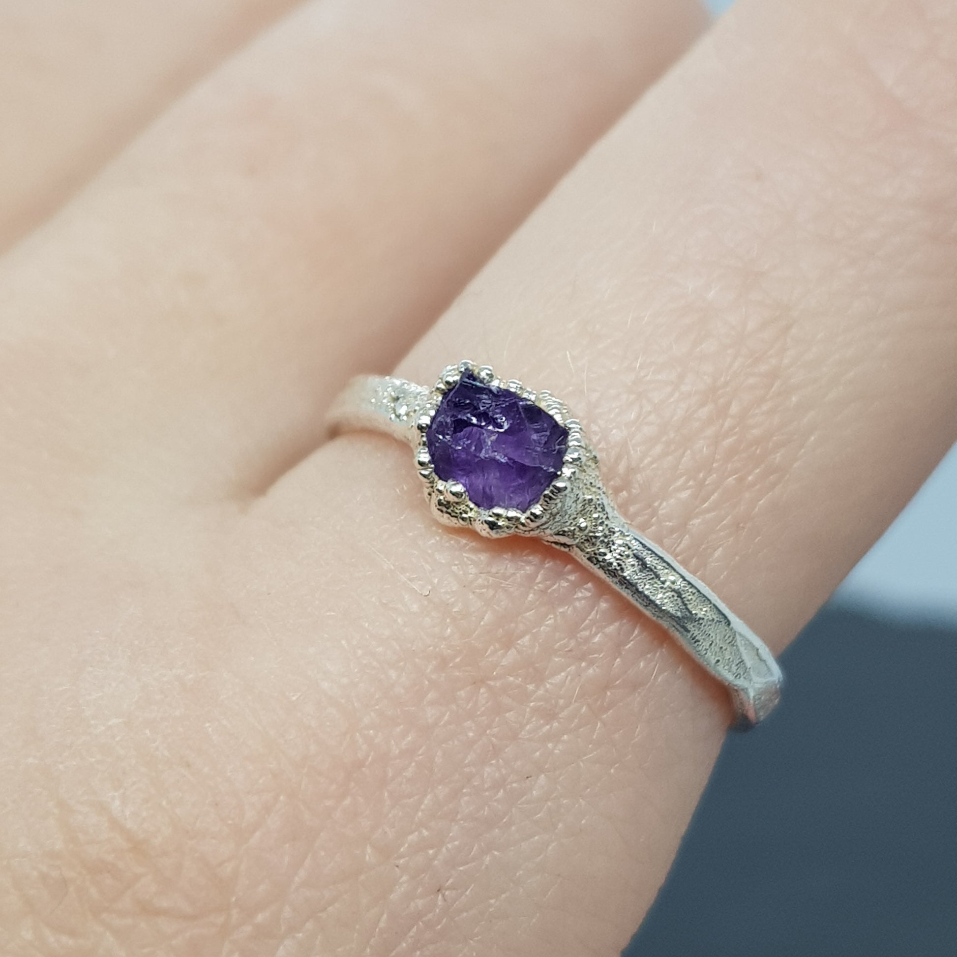 electroformed raw amethyst ring