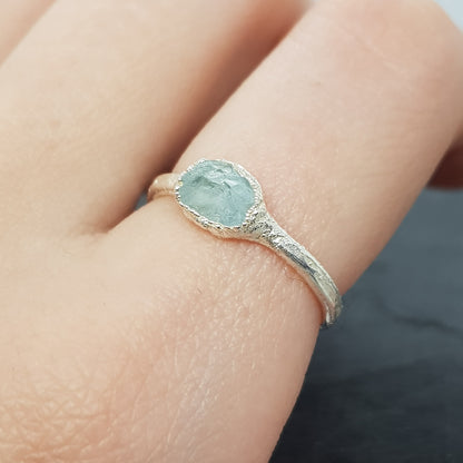 rough aquamarine gemstone ring