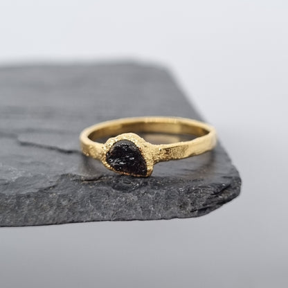 raw black tourmaline gold vermeil ring