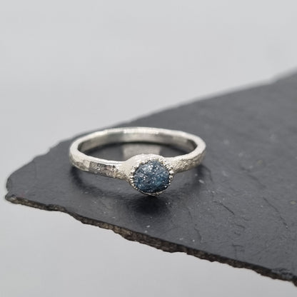 natural raw blue diamond sterling silver textured ring handmade by Jo Cooper