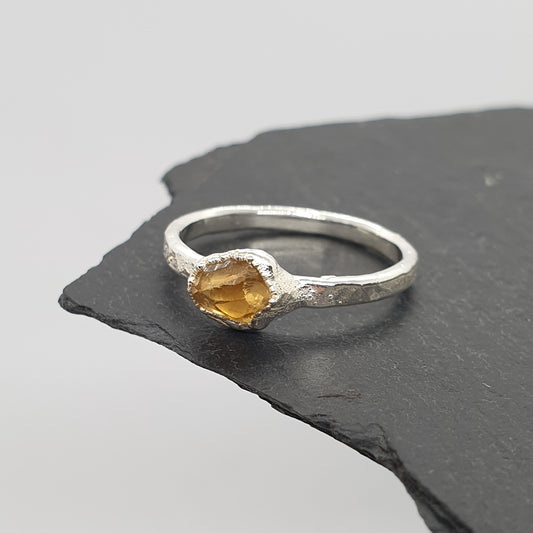 raw citrine sterling silver ring