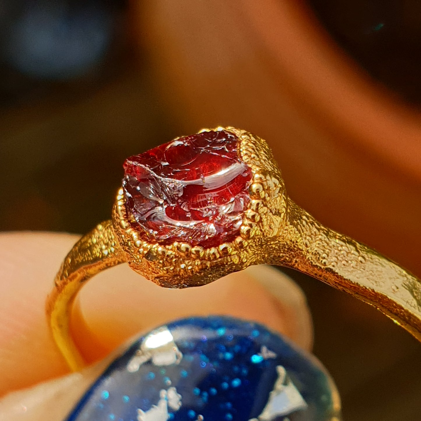 rough red garnet gold ring