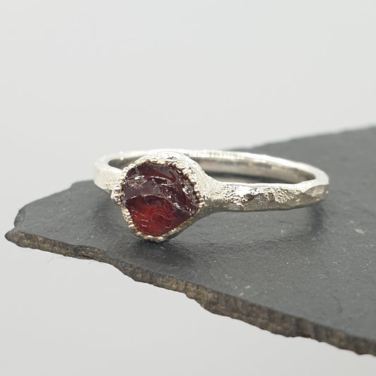 raw red garnet silver ring