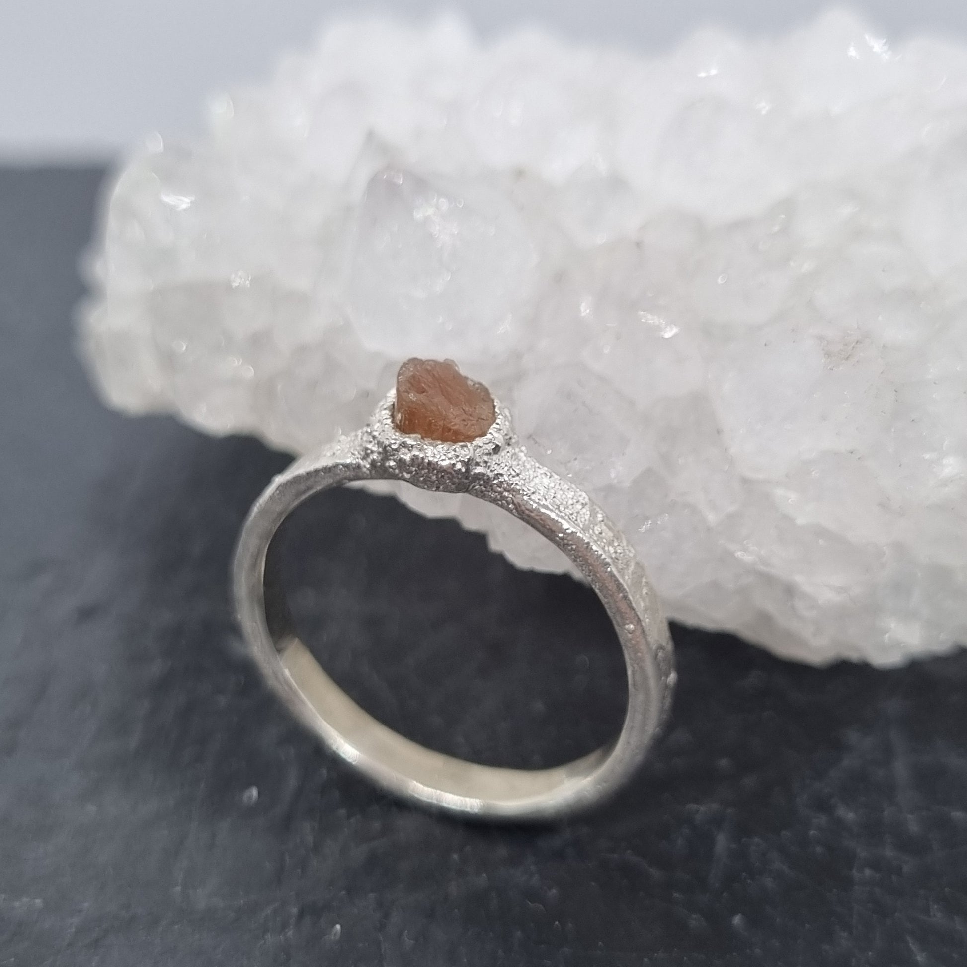 raw Imperial topaz matte silver ring