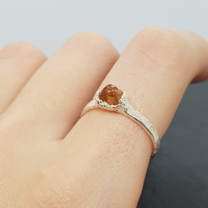 Raw Mandarin Garnet Ring