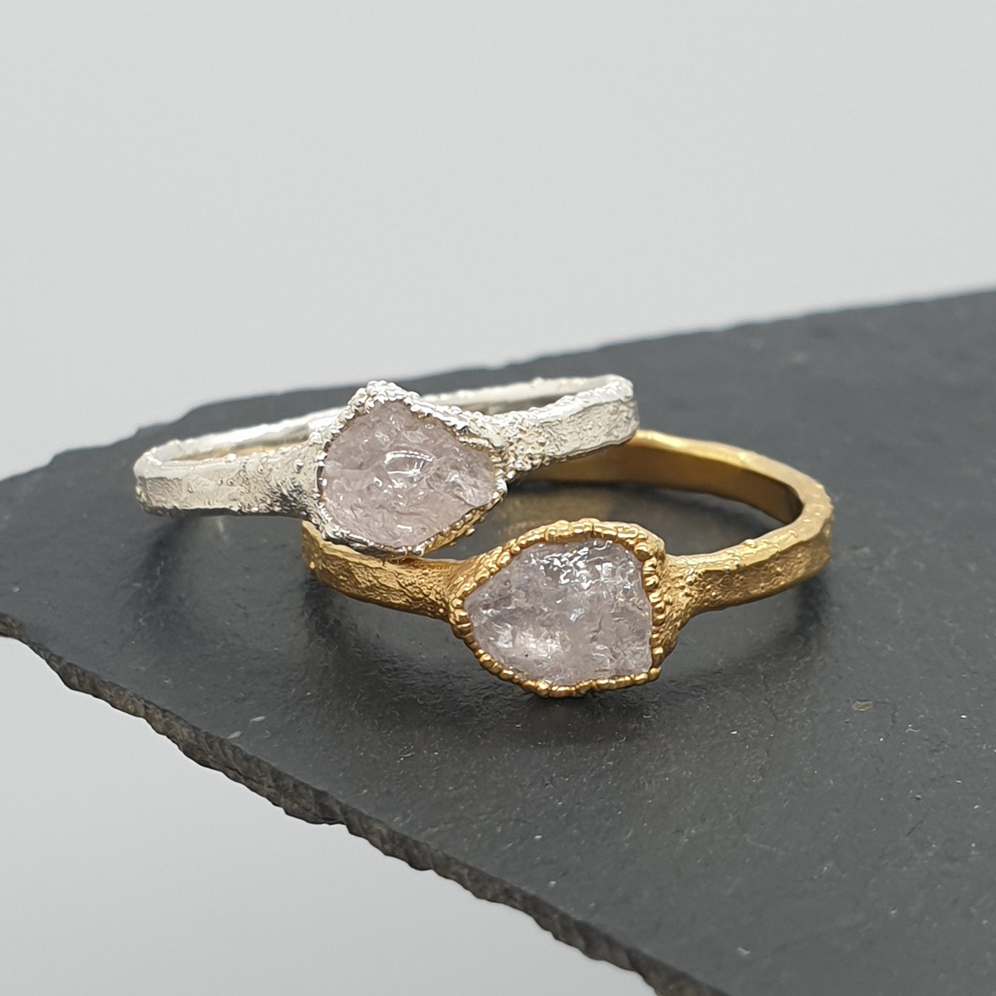 raw morganite silver and gold rings