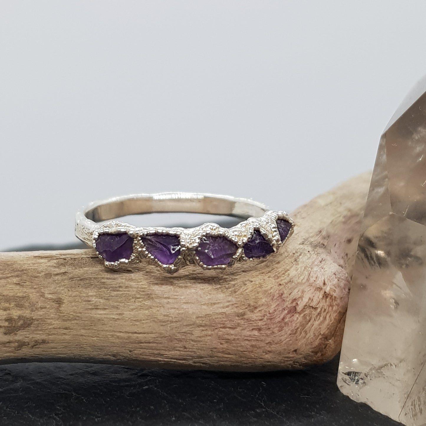 raw amethyst silver ring