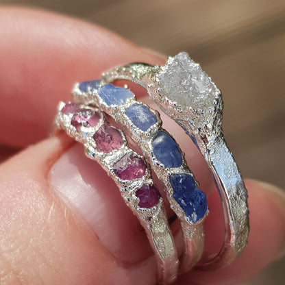 raw gemstone rings, tourmaline, sapphire, diamond