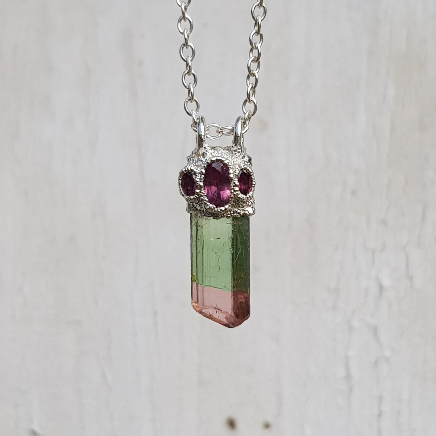 Unique Raw Watermelon Tourmaline Necklace