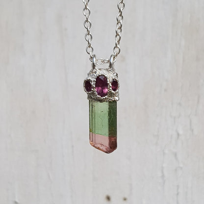 Unique Raw Watermelon Tourmaline Necklace