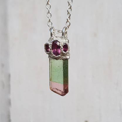 Unique Raw Watermelon Tourmaline Necklace