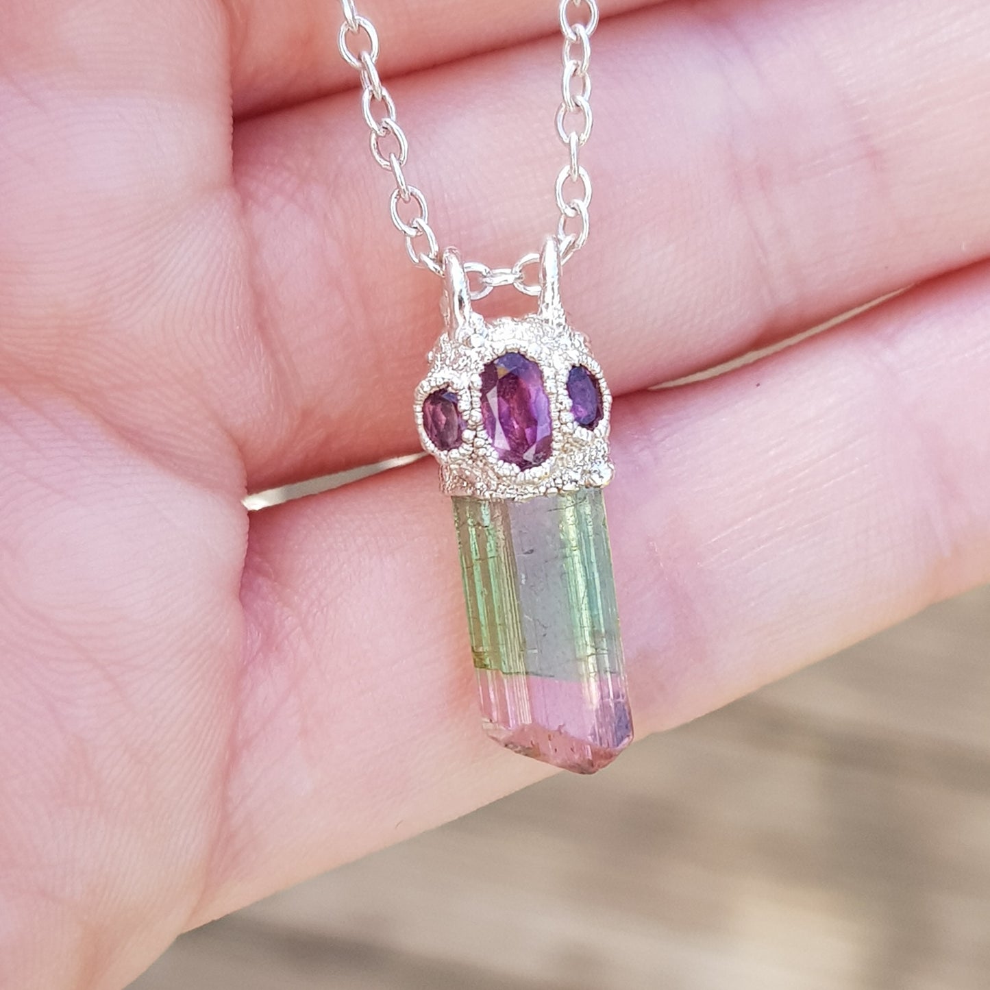 Unique Raw Watermelon Tourmaline Necklace