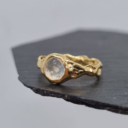 unique one of a kind moonstone gold ring size O