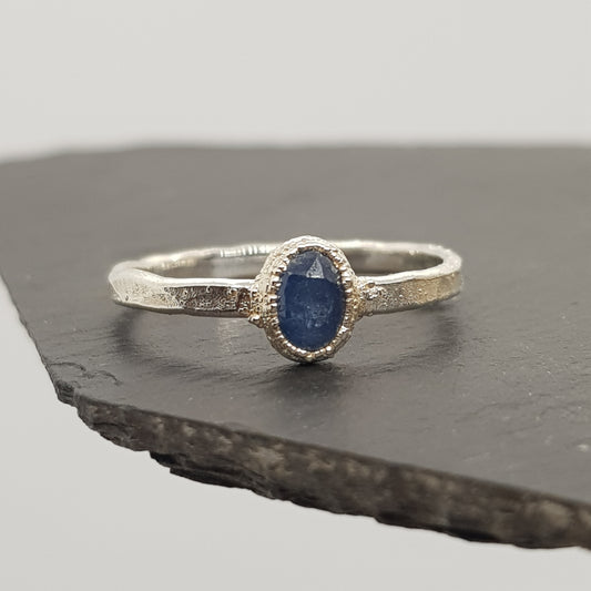 Rose cut oval sapphire silver ring