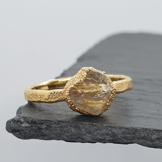 Raw Golden Rutilated Quartz Ring