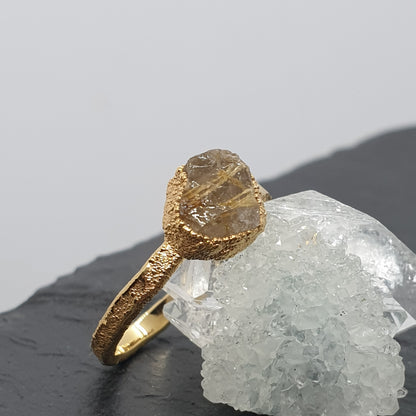 Raw Golden Rutilated Quartz Ring