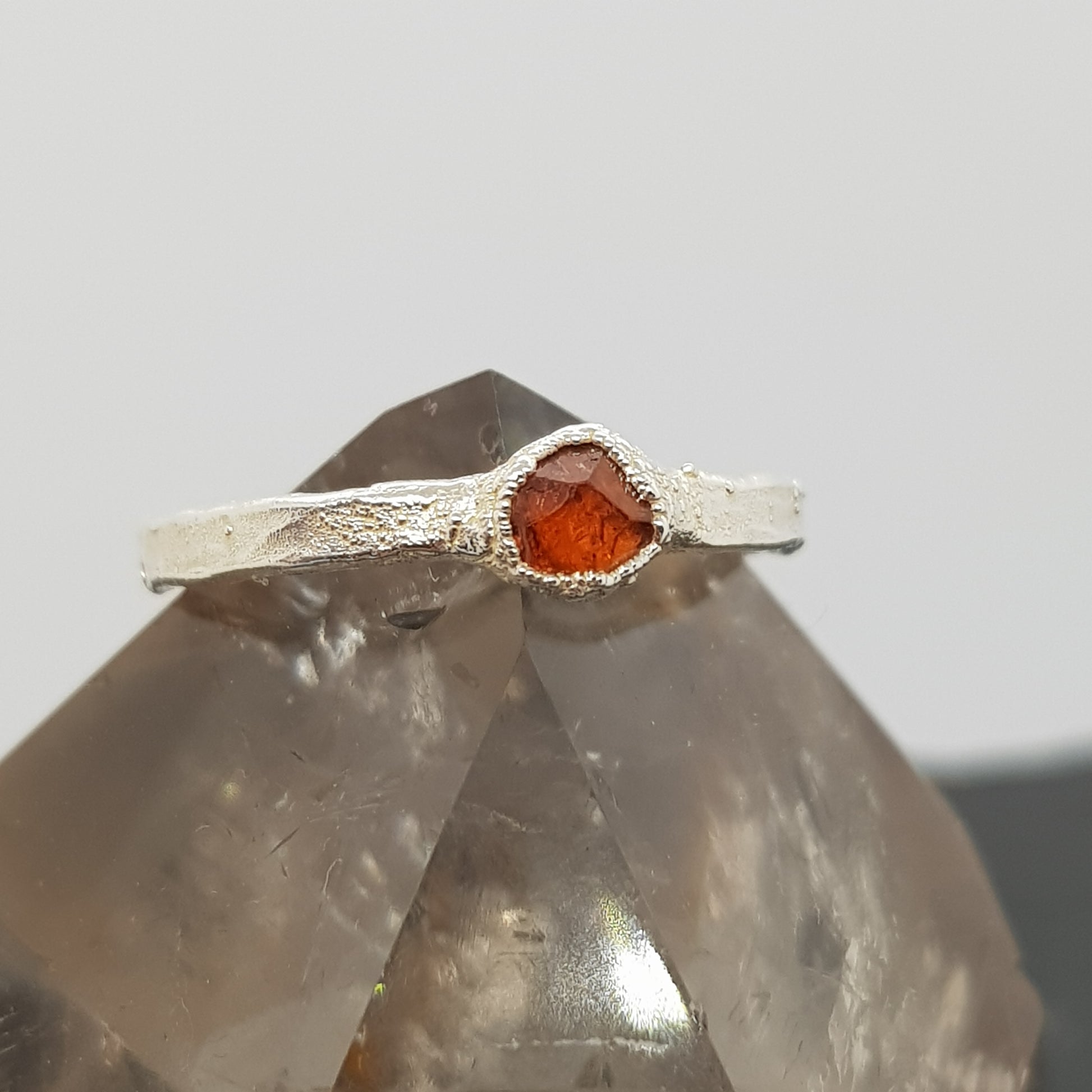 raw gemstone electroformed silver ring